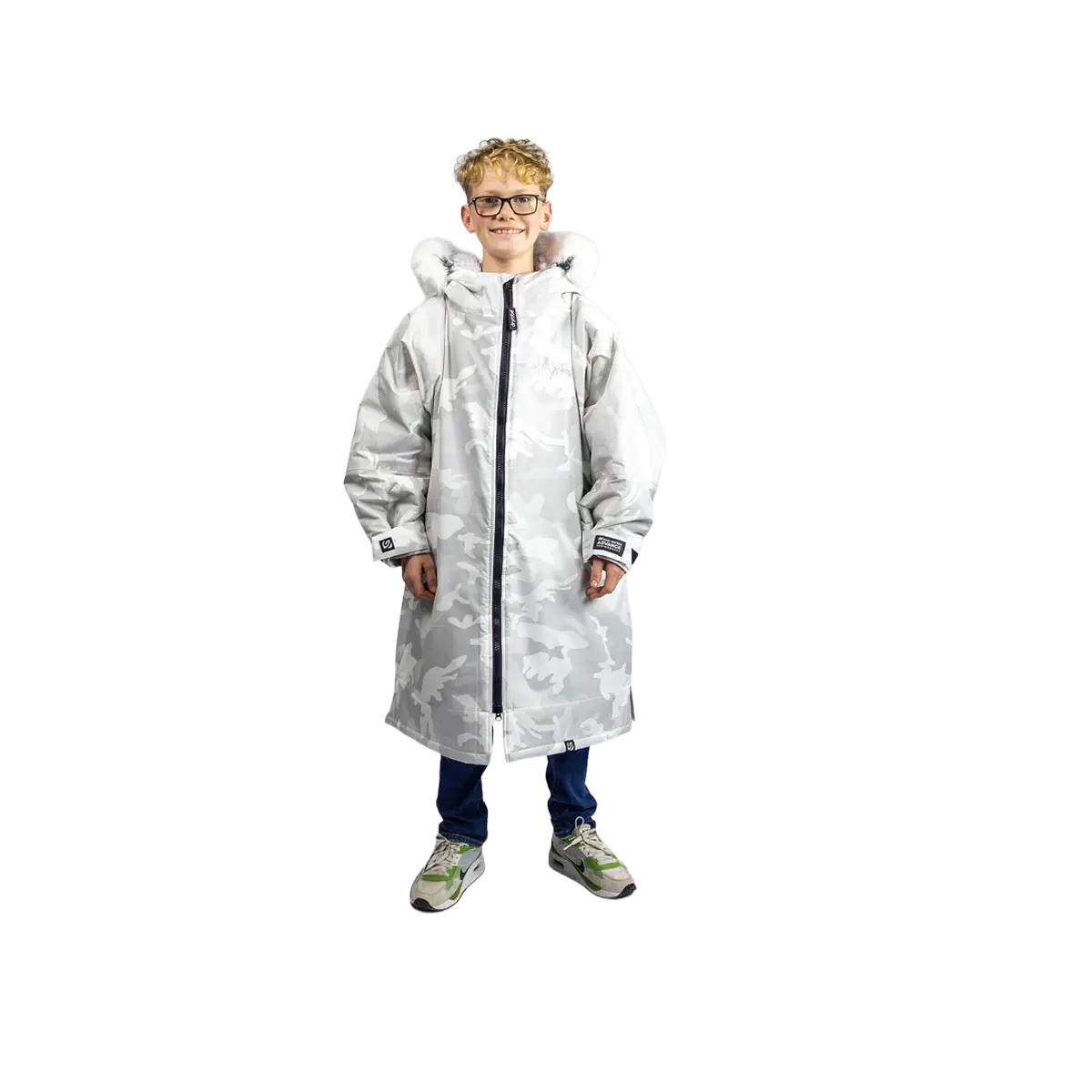 alpine white camo kids advance changing robe